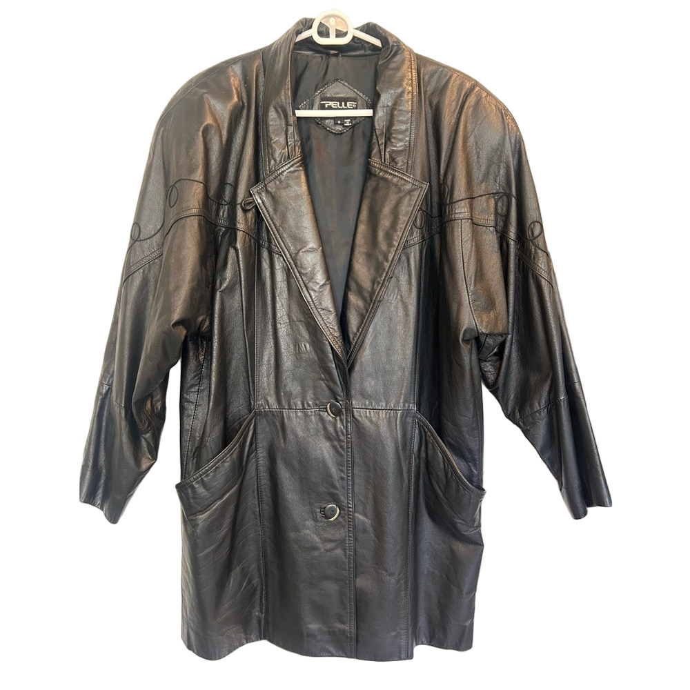 Vintage Pelle Black Leather Jacket Made in Korea Gothcore Y2K Size Small